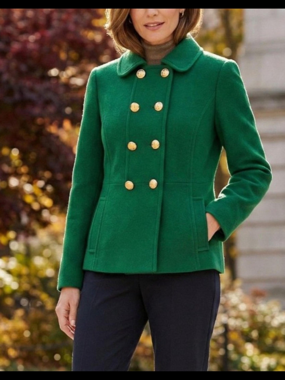 Ann Taylor Loft Emerald Green Double-Breasted Pea Coat with Gold Buttons*Sale*